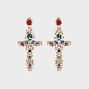 Rhinestone Alloy Cross Earrings